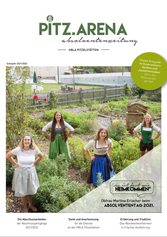 Titelseite der Absolventenzeitung mit Schülerinnen im Garten