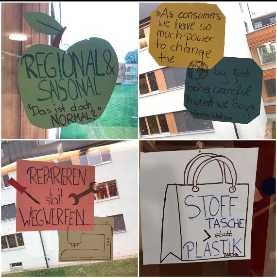 Von Schülerinnen und Schüler gestaltete Nachhaltigkeitsposter 