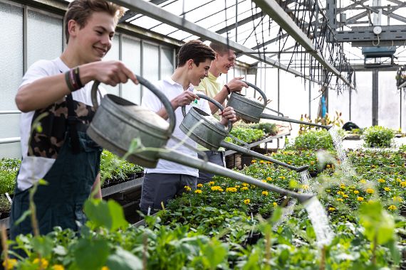 Schülerinnen und Schüler im fachpraktischen Unterricht Gartenbau