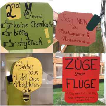 Von Schülerinnen und Schüler gestaltete Nachhaltigkeitsposter 