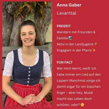 Name: Leonie Jantschgi Alter: 18 Jahre Schule: 2AL Herkunft: Lavanttal, Bezirk Wolfsberg, Kärnten Freizeit: Zeit mit Familie & Freunden Lesen 📚 Aktiv im Vorstand der Landjugend ✨ Fun Fact: Liebt es, neue Menschen kennenzulernen Stellt sich gerne neuen - 4
